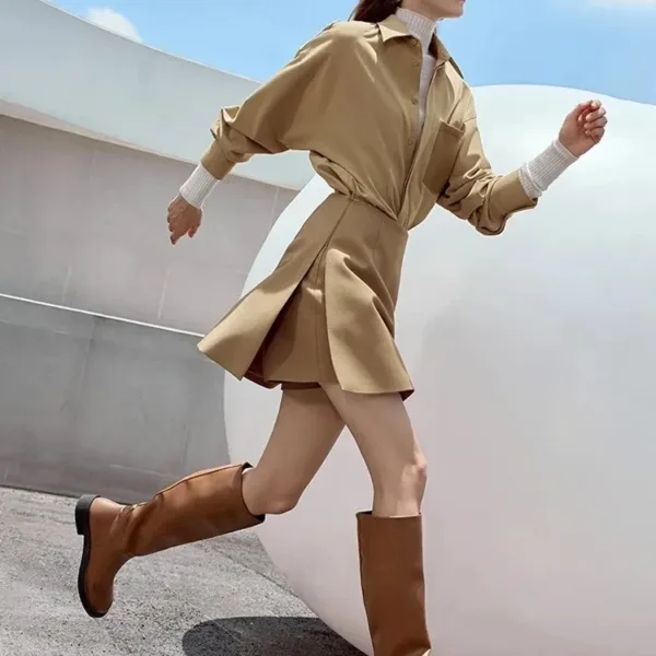 AMII Women's Casual Shorts Skirts, High Waist, Autumn/Winter, New Fashion, Commuter, Straight Blazer, A-Line Skirt