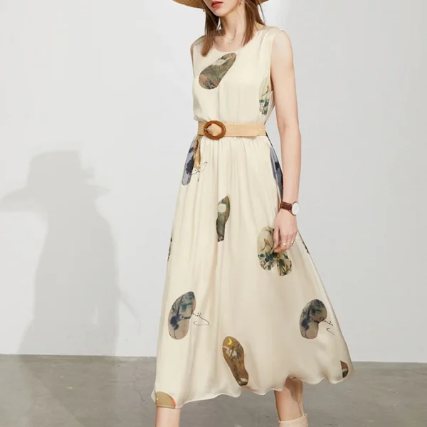 AMII Minimalism Dress for Women Spring Summer Dress Pullover Printed Aline Vestidos Women Clothing